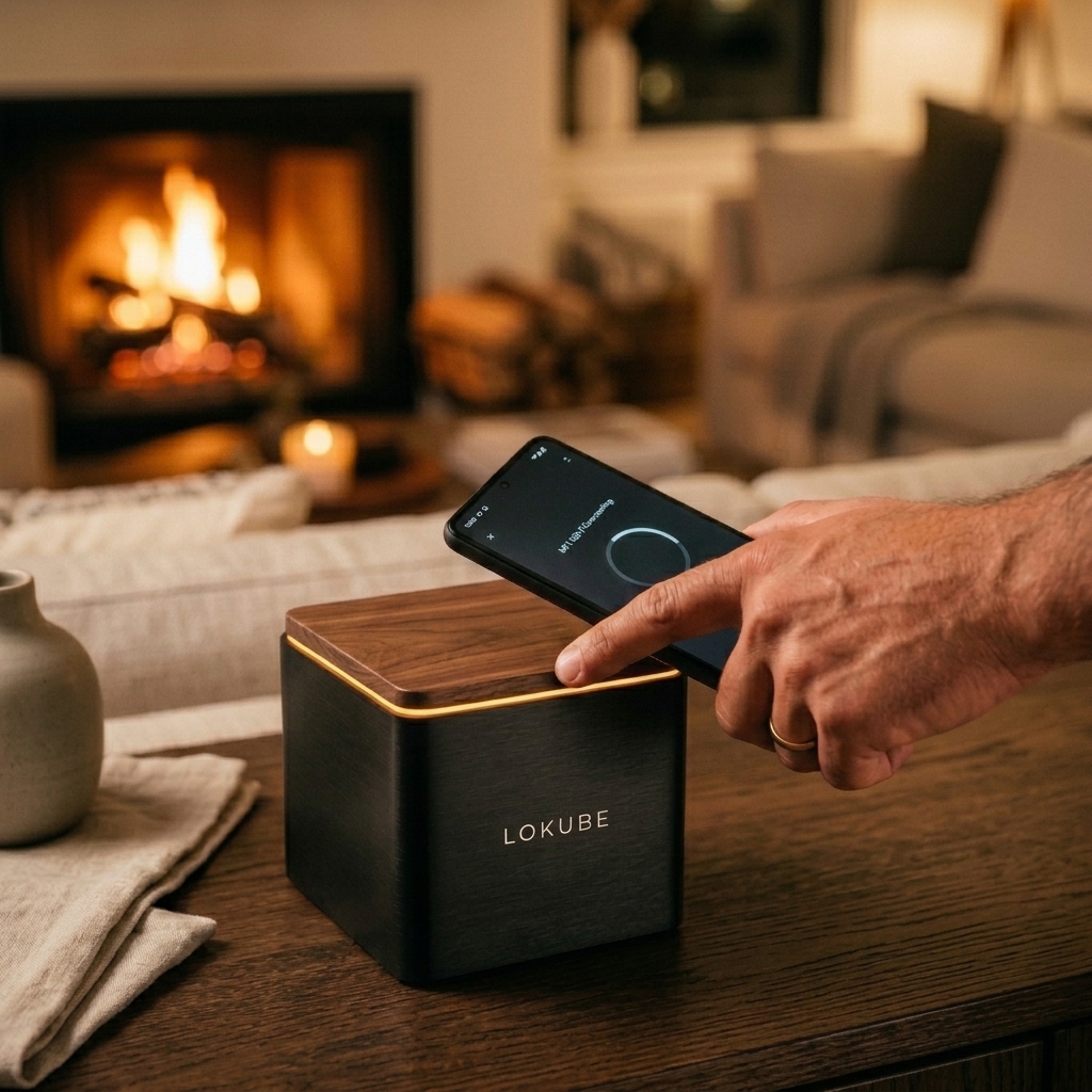 Voyageur approchant son smartphone du boîtier Lokube